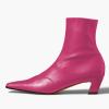 imageFSJ Women Low Chunky Heel Ankle Boots Square Toe Side Zipper Soft Stretch Sock Booties Comfy Casual Party Shoes Size 416 USHot Pink