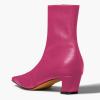 imageFSJ Women Low Chunky Heel Ankle Boots Square Toe Side Zipper Soft Stretch Sock Booties Comfy Casual Party Shoes Size 416 USHot Pink