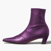 imageFSJ Women Low Chunky Heel Ankle Boots Square Toe Side Zipper Soft Stretch Sock Booties Comfy Casual Party Shoes Size 416 USPurple