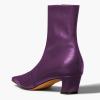 imageFSJ Women Low Chunky Heel Ankle Boots Square Toe Side Zipper Soft Stretch Sock Booties Comfy Casual Party Shoes Size 416 USPurple