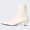 imageFSJ Women Low Chunky Heel Ankle Boots Square Toe Side Zipper Soft Stretch Sock Booties Comfy Casual Party Shoes Size 416 USWhite