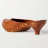 imageFSJ Women Retro Round Closed Toe Mules Wooden Kitten Heel Trendy Studded Slide Sandals Vintage Dressy Pumps Shoes Size 416 USOrange Brown
