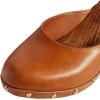 imageFSJ Women Retro Round Closed Toe Mules Wooden Kitten Heel Trendy Studded Slide Sandals Vintage Dressy Pumps Shoes Size 416 USOrange Brown
