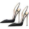 imageFSJ Women Sexy Pointed Toe DOrsay High Heel Slingback Pumps Sandals Cutout Strappy Stiletto Slip On Formal Shoes Size 415 USBlack Glitter