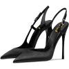 imageFSJ Women Sexy Pointed Toe DOrsay High Heel Slingback Pumps Sandals Cutout Strappy Stiletto Slip On Formal Shoes Size 415 USBlack Satin
