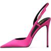 imageFSJ Women Sexy Pointed Toe DOrsay High Heel Slingback Pumps Sandals Cutout Strappy Stiletto Slip On Formal Shoes Size 415 USFuchsia Satin