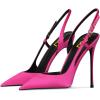 imageFSJ Women Sexy Pointed Toe DOrsay High Heel Slingback Pumps Sandals Cutout Strappy Stiletto Slip On Formal Shoes Size 415 USFuchsia Satin