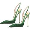 imageFSJ Women Sexy Pointed Toe DOrsay High Heel Slingback Pumps Sandals Cutout Strappy Stiletto Slip On Formal Shoes Size 415 USGreen Glitter
