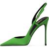 imageFSJ Women Sexy Pointed Toe DOrsay High Heel Slingback Pumps Sandals Cutout Strappy Stiletto Slip On Formal Shoes Size 415 USGreen Satin
