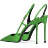 imageFSJ Women Sexy Pointed Toe DOrsay High Heel Slingback Pumps Sandals Cutout Strappy Stiletto Slip On Formal Shoes Size 415 USGreen Satin