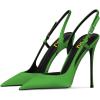 imageFSJ Women Sexy Pointed Toe DOrsay High Heel Slingback Pumps Sandals Cutout Strappy Stiletto Slip On Formal Shoes Size 415 USGreen Satin