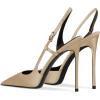 imageFSJ Women Sexy Pointed Toe DOrsay High Heel Slingback Pumps Sandals Cutout Strappy Stiletto Slip On Formal Shoes Size 415 USLightkhaki Satin