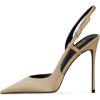 imageFSJ Women Sexy Pointed Toe DOrsay High Heel Slingback Pumps Sandals Cutout Strappy Stiletto Slip On Formal Shoes Size 415 USLightkhaki Satin