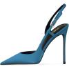 imageFSJ Women Sexy Pointed Toe DOrsay High Heel Slingback Pumps Sandals Cutout Strappy Stiletto Slip On Formal Shoes Size 415 USPeacockblue Satin