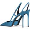 imageFSJ Women Sexy Pointed Toe DOrsay High Heel Slingback Pumps Sandals Cutout Strappy Stiletto Slip On Formal Shoes Size 415 USPeacockblue Satin