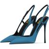 imageFSJ Women Sexy Pointed Toe DOrsay High Heel Slingback Pumps Sandals Cutout Strappy Stiletto Slip On Formal Shoes Size 415 USPeacockblue Satin