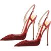 imageFSJ Women Sexy Pointed Toe DOrsay High Heel Slingback Pumps Sandals Cutout Strappy Stiletto Slip On Formal Shoes Size 415 USRed Glitter