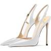 imageFSJ Women Sexy Pointed Toe DOrsay High Heel Slingback Pumps Sandals Cutout Strappy Stiletto Slip On Formal Shoes Size 415 USWhite
