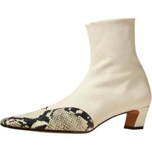 imageFSJ Women Low Chunky Heel Ankle Boots Square Toe Side Zipper Soft Stretch Sock Booties Comfy Casual Party Shoes Size 416 USBeige Snakeskin