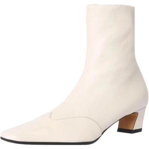 imageFSJ Women Low Chunky Heel Ankle Boots Square Toe Side Zipper Soft Stretch Sock Booties Comfy Casual Party Shoes Size 416 USWhite