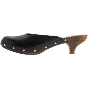 imageFSJ Women Retro Round Closed Toe Mules Wooden Kitten Heel Trendy Studded Slide Sandals Vintage Dressy Pumps Shoes Size 416 USBlack