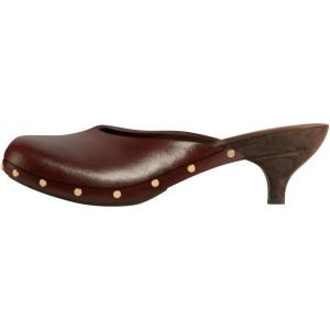 imageFSJ Women Retro Round Closed Toe Mules Wooden Kitten Heel Trendy Studded Slide Sandals Vintage Dressy Pumps Shoes Size 416 USBurgundy