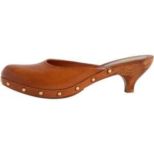 imageFSJ Women Retro Round Closed Toe Mules Wooden Kitten Heel Trendy Studded Slide Sandals Vintage Dressy Pumps Shoes Size 416 USOrange Brown