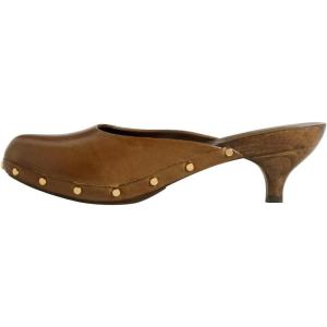 imageFSJ Women Retro Round Closed Toe Mules Wooden Kitten Heel Trendy Studded Slide Sandals Vintage Dressy Pumps Shoes Size 416 USTan