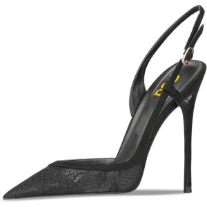 imageFSJ Women Sexy Pointed Toe DOrsay High Heel Slingback Pumps Sandals Cutout Strappy Stiletto Slip On Formal Shoes Size 415 USBlack Mesh