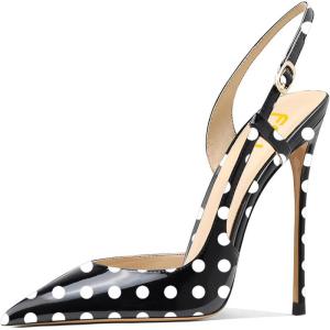 imageFSJ Women Sexy Pointed Toe DOrsay High Heel Slingback Pumps Sandals Cutout Strappy Stiletto Slip On Formal Shoes Size 415 USBlack and White Dots
