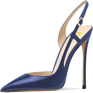 imageFSJ Women Sexy Pointed Toe DOrsay High Heel Slingback Pumps Sandals Cutout Strappy Stiletto Slip On Formal Shoes Size 415 USDark Blue