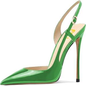 imageFSJ Women Sexy Pointed Toe DOrsay High Heel Slingback Pumps Sandals Cutout Strappy Stiletto Slip On Formal Shoes Size 415 USGreen
