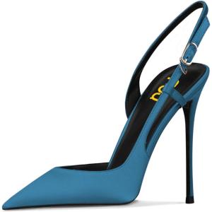 imageFSJ Women Sexy Pointed Toe DOrsay High Heel Slingback Pumps Sandals Cutout Strappy Stiletto Slip On Formal Shoes Size 415 USPeacockblue Satin