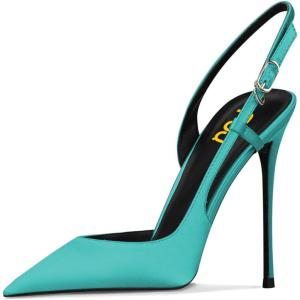 imageFSJ Women Sexy Pointed Toe DOrsay High Heel Slingback Pumps Sandals Cutout Strappy Stiletto Slip On Formal Shoes Size 415 USSeablue Satin