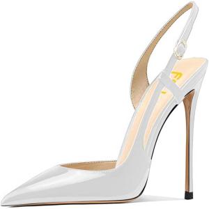 imageFSJ Women Sexy Pointed Toe DOrsay High Heel Slingback Pumps Sandals Cutout Strappy Stiletto Slip On Formal Shoes Size 415 USWhite