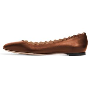 imageFSJ Women Cute Dress Pump Shoes Scalloping Round Toe Suede Ballet Flats for Comfort Flat Shoes Size 415 USBronze