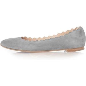 imageFSJ Women Cute Dress Pump Shoes Scalloping Round Toe Suede Ballet Flats for Comfort Flat Shoes Size 415 USGrey