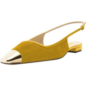 imageFSJ Women Slingback Flats Square Closed Toe Shiny Two Toned Flats Sandals Slip On Block Low Heel Comfort Office Work Date Fashion Dressy Shoes Size 416 USGoldenrod