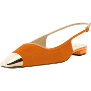 imageFSJ Women Slingback Flats Square Closed Toe Shiny Two Toned Flats Sandals Slip On Block Low Heel Comfort Office Work Date Fashion Dressy Shoes Size 416 USOrange