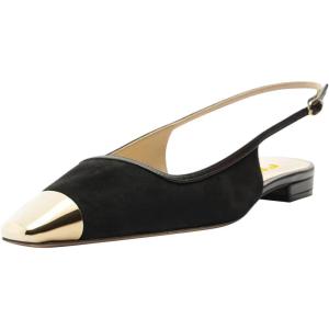 imageFSJ Women Slingback Flats Square Closed Toe Shiny Two Toned Flats Sandals Slip On Block Low Heel Comfort Office Work Date Fashion Dressy Shoes Size 416 USBlack
