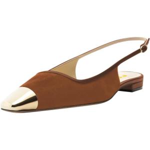 imageFSJ Women Slingback Flats Square Closed Toe Shiny Two Toned Flats Sandals Slip On Block Low Heel Comfort Office Work Date Fashion Dressy Shoes Size 416 USBrown