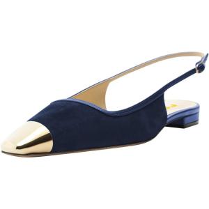 imageFSJ Women Slingback Flats Square Closed Toe Shiny Two Toned Flats Sandals Slip On Block Low Heel Comfort Office Work Date Fashion Dressy Shoes Size 416 USDark Blue
