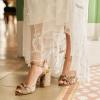 imageFSJ Women Velvet Heeled Sandals Ankle Strap High Block Open Toe Dress Pumps Chunky Heel Double Knot Bridal Wedding Dress Shoes Size 416 USBrown