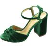 imageFSJ Women Velvet Heeled Sandals Ankle Strap High Block Open Toe Dress Pumps Chunky Heel Double Knot Bridal Wedding Dress Shoes Size 416 USEmerald Green