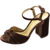 imageFSJ Women Velvet Heeled Sandals Ankle Strap High Block Open Toe Dress Pumps Chunky Heel Double Knot Bridal Wedding Dress Shoes Size 416 USNutbrown