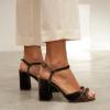 imageFSJ Women Velvet Heeled Sandals Ankle Strap High Block Open Toe Dress Pumps Chunky Heel Double Knot Bridal Wedding Dress Shoes Size 416 USNutbrown