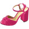 imageFSJ Women Velvet Heeled Sandals Ankle Strap High Block Open Toe Dress Pumps Chunky Heel Double Knot Bridal Wedding Dress Shoes Size 416 USPink