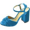 imageFSJ Women Velvet Heeled Sandals Ankle Strap High Block Open Toe Dress Pumps Chunky Heel Double Knot Bridal Wedding Dress Shoes Size 416 USSky Blue