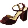 imageFSJ Women Velvet Heeled Sandals Ankle Strap High Block Open Toe Dress Pumps Chunky Heel Double Knot Bridal Wedding Dress Shoes Size 416 USWine Red