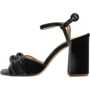 imageFSJ Women Velvet Heeled Sandals Ankle Strap High Block Open Toe Dress Pumps Chunky Heel Double Knot Bridal Wedding Dress Shoes Size 416 USBlack